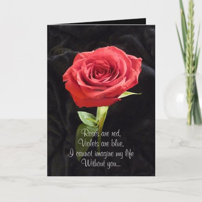 Dramatic Red Rose Proposal Card with Poem (Front)