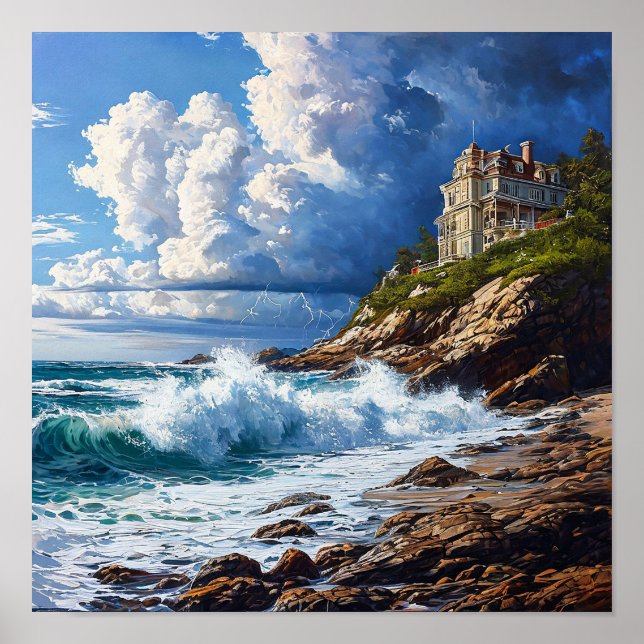 🌊 Dramatic Seascape Ocean Waves Coastal Sunset  Poster (Front)