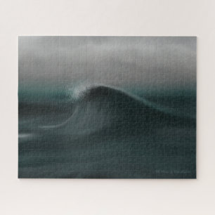 Dramatic seascape powerful teal wave jigsaw puzzle