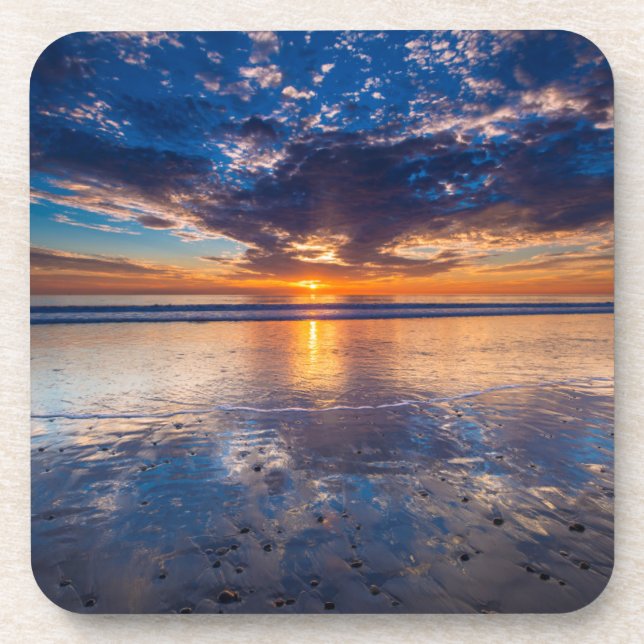 Dramatic seascape, sunset, CA Drink Coaster (Front)