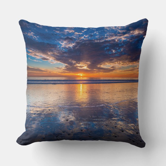 Dramatic seascape, sunset, CA Throw Pillow (Front)