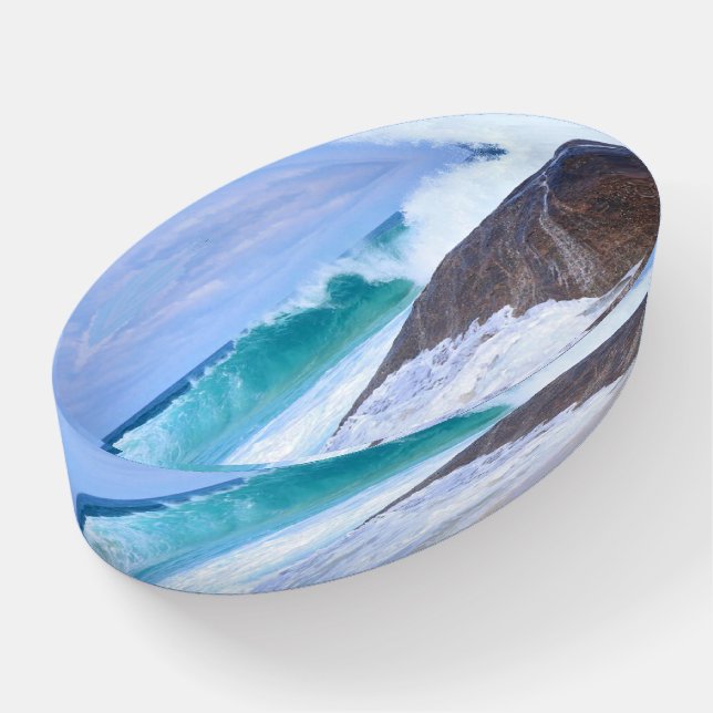 Dramatic Seascape Turquoise Ocean Giant Waves Rock Paperweight (Angled)