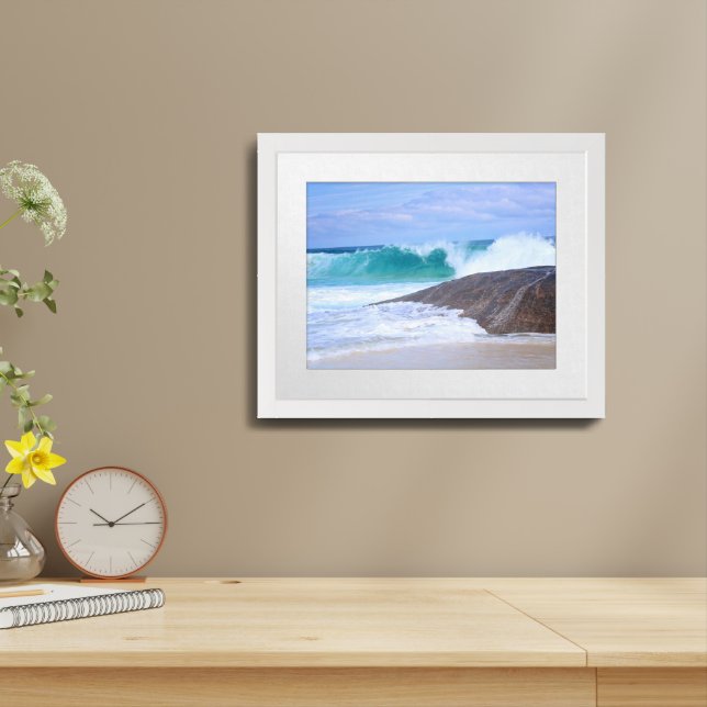 Dramatic Seaside Huge Waves Rocks Blue Ocean Framed Art (Table Top)