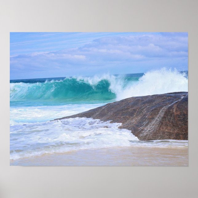 Dramatic Seaside Huge Waves Rocks Blue Ocean Poster (Front)