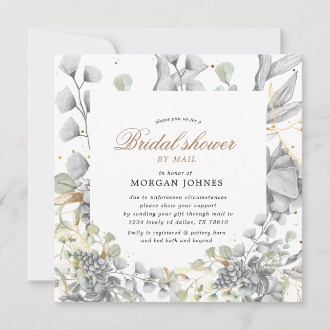 dramatic silver floral Bridal Shower by mail (Front)