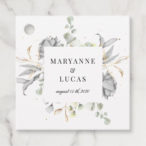 dramatic silver floral monogram wedding favor tags