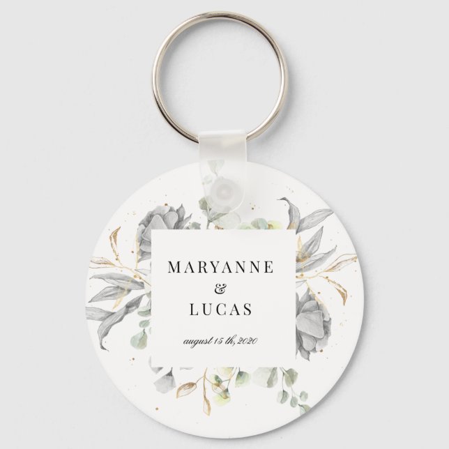 dramatic silver floral monogram wedding keychain (Front)
