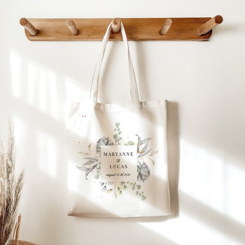 Dramatic Silver Floral Monogram Wedding Tote Bag