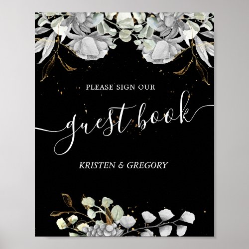 dramatic silver floral Wedding guest book