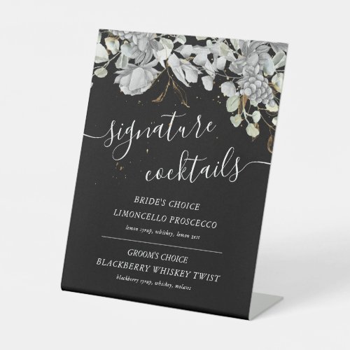 dramatic silver gold floral cocktail Sign