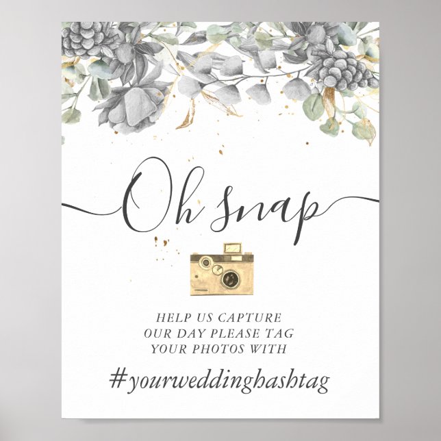 dramatic silver gold floral Hashtag Sign (Front)