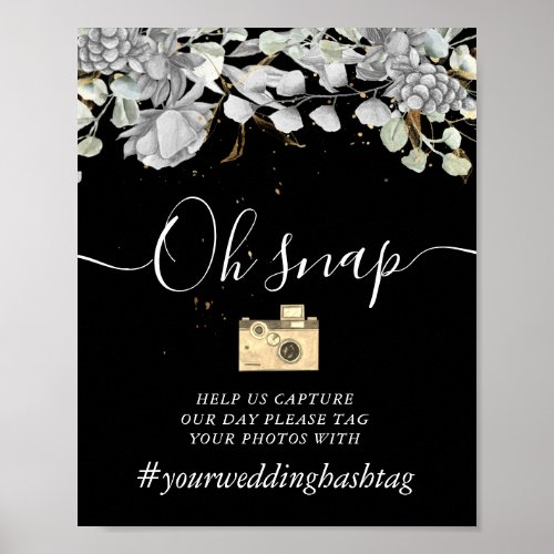 dramatic silver gold floral Hashtag Sign