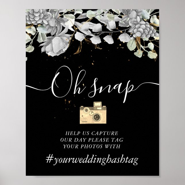 dramatic silver gold floral Hashtag Sign (Front)