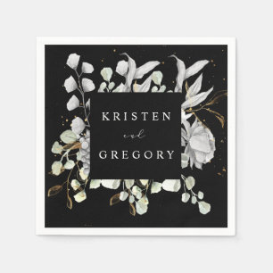 dramatic silver gold floral monogram wedding napkins