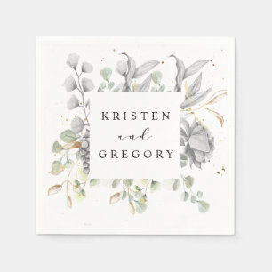 dramatic silver gold floral monogram wedding napkins