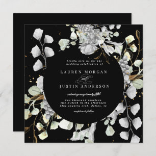 dramatic silver gold floral square Wedding Invitation