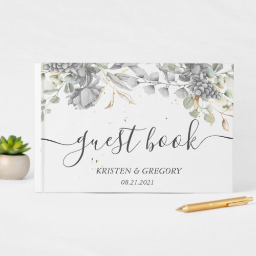 dramatic silver gold floral Wedding guest book