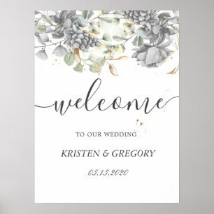 dramatic silver gold floral Wedding Welcome Poster