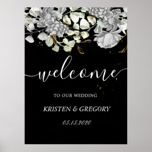 dramatic silver gold floral Wedding Welcome Poster