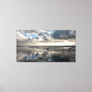 Dramatic Sky Beach Reflections Stretched Canvas Print