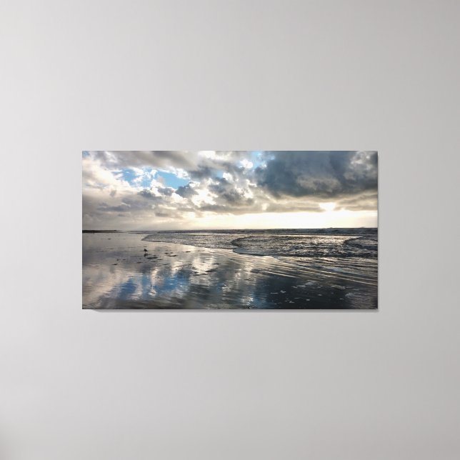 Dramatic Sky Beach Reflections Stretched Canvas Print (Front)