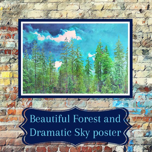 Dramatic Sky with Pine Tree Forest Photo Print