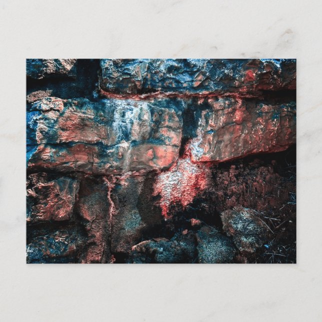 Dramatic Stone Wall with Red and Blue Textures Postcard (Front)