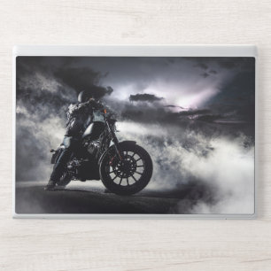 Dramatic Stormy Motorcycle Rider Black Cruiser Fog HP Laptop Skin