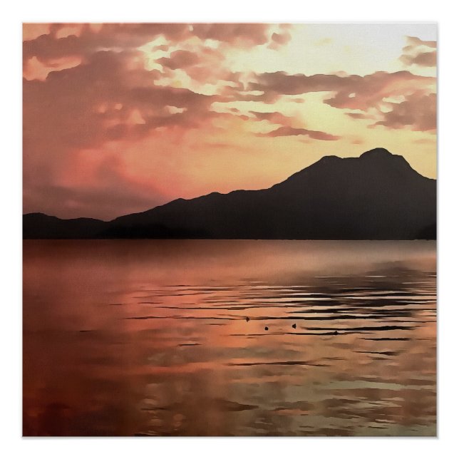 Dramatic Sunset At Koycegiz Landscape Art Poster (Front)