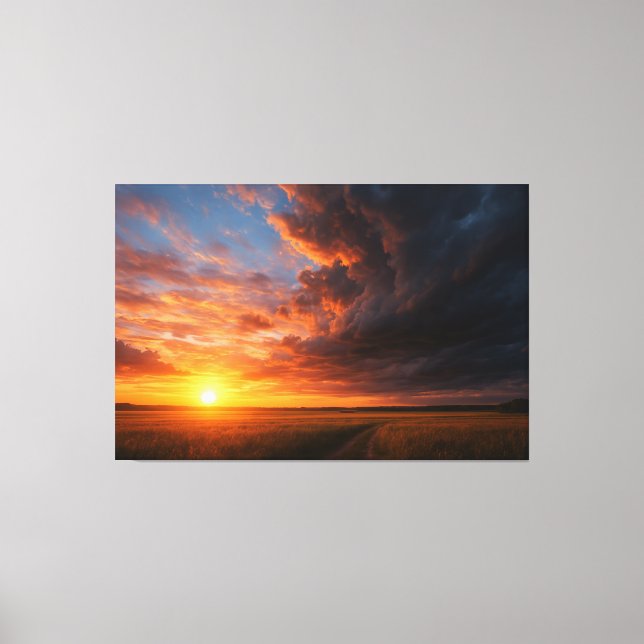 Dramatic Sunset & Clouds over Golden Field  Canvas Print (Front)