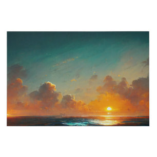 Dramatic Sunset Ocean Waves Landscape Faux Canvas Print