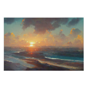 Dramatic Sunset Sea Waves Landscape Faux Canvas Print