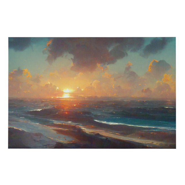 Dramatic Sunset Sea Waves Landscape Faux Canvas Print (Front)