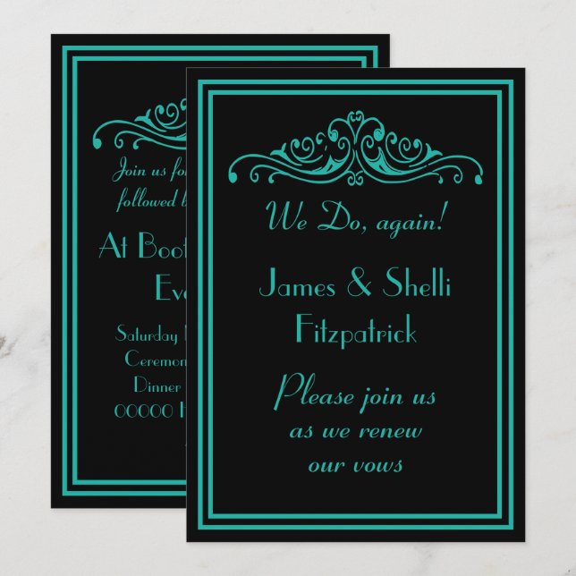 Dramatic Teal and Black Wedding Vows Renewal Invitation (Front/Back)