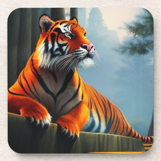 Dramatic Tiger Forest Portrait Beverage Coaster (Front)