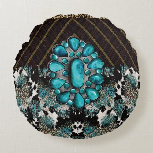 Dramatic Turquoise Stone_Animal Print 16 Pillow