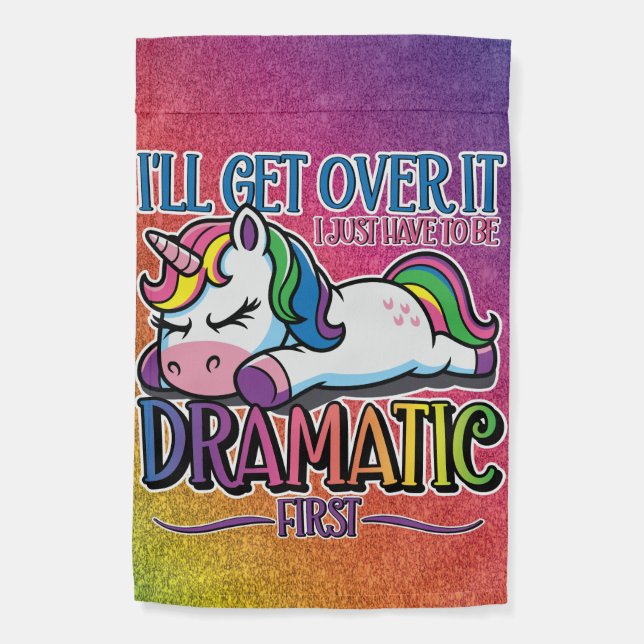Dramatic Unicorn - Sparkly Rainbow Garden Flag (Back)