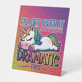 Dramatic Unicorn - Sparkly Rainbow Pedestal Sign