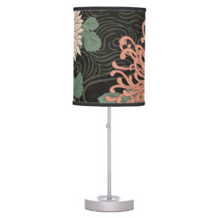 Dramatic Vintage Japanese Chrysanthemum Floral  Table Lamp