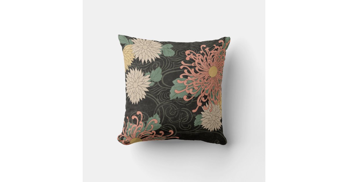 Dramatic Pillows Dramatic Vintage Japanese Chrysanthemum Floral Throw Pillow | Zazzle