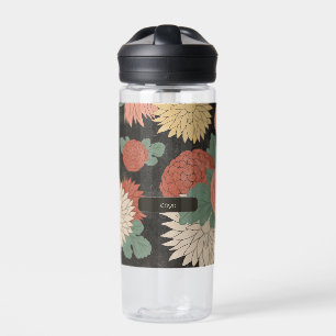 Dramatic Vintage Japanese Chrysanthemum Floral Water Bottle