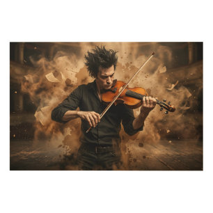 Dramatic Violinist Passionate Music Wood Wall Art