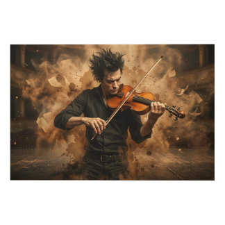 Dramatic Violinist Passionate Music Wood Wall Art