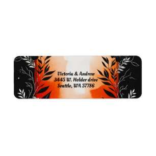 Dramatic Watercolor Black Orange Floral Wedding Label