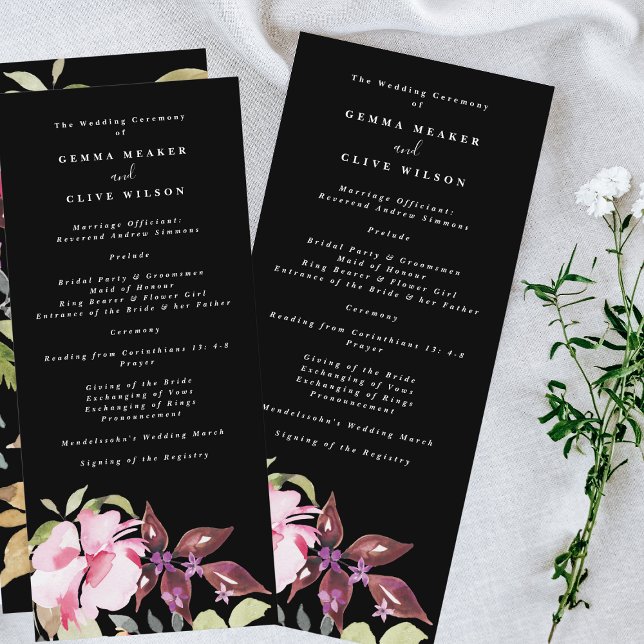 Dramatic Watercolor Florals Wedding Ceremony Program (Creator Uploaded)