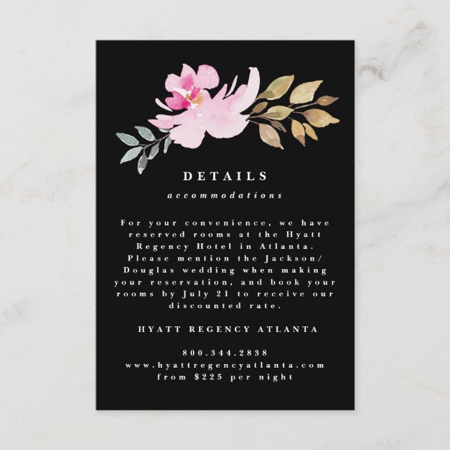 Dramatic Watercolor Florals Wedding Details Enclosure Card (Front)