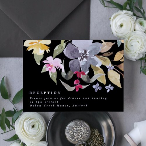 Dramatic Watercolor Florals Wedding Reception Enclosure Card