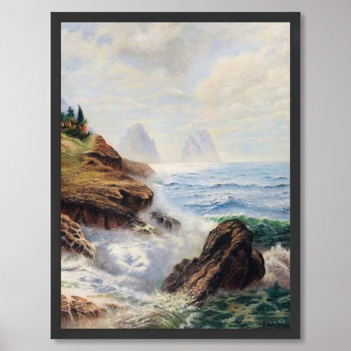Dramatic Waves Pound a Rocky Coast Framed Art