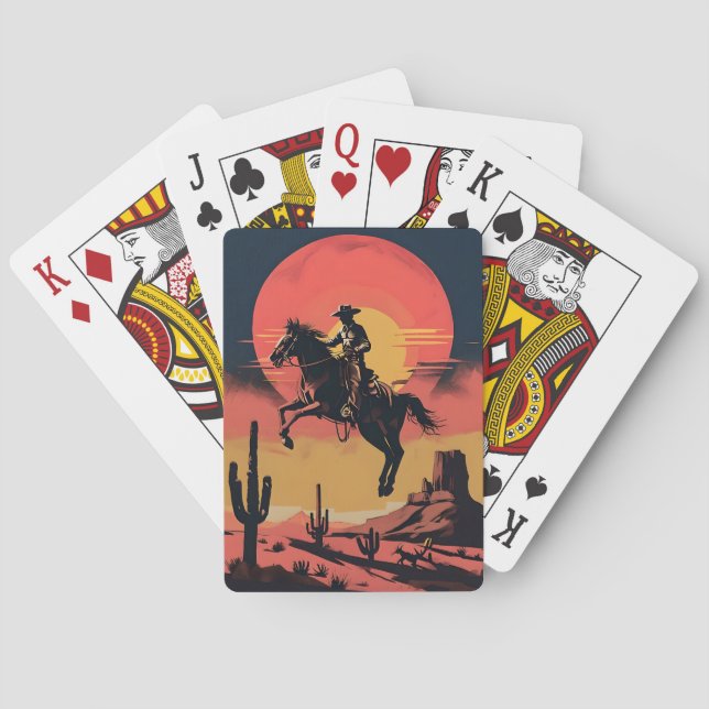 Dramatic Western Mid Jump Sunset Poker Cards (Back)