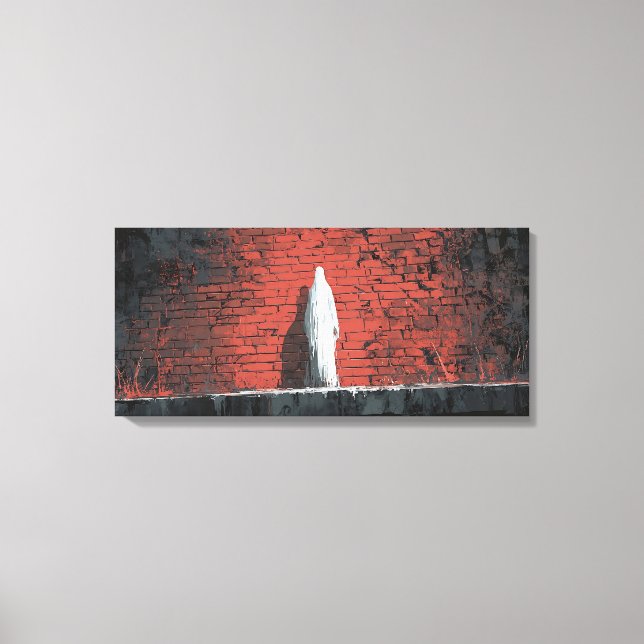 Dramatic White Ghost Figure Red Brick Wall Panoram Canvas Print (Front)